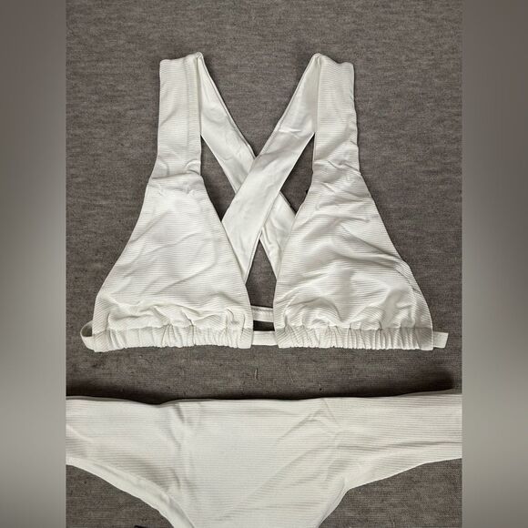 Tavik Reversible Ribbed Bikini Set Women's Large White Crisscross Back Swimwear - Picture 2 of 6
